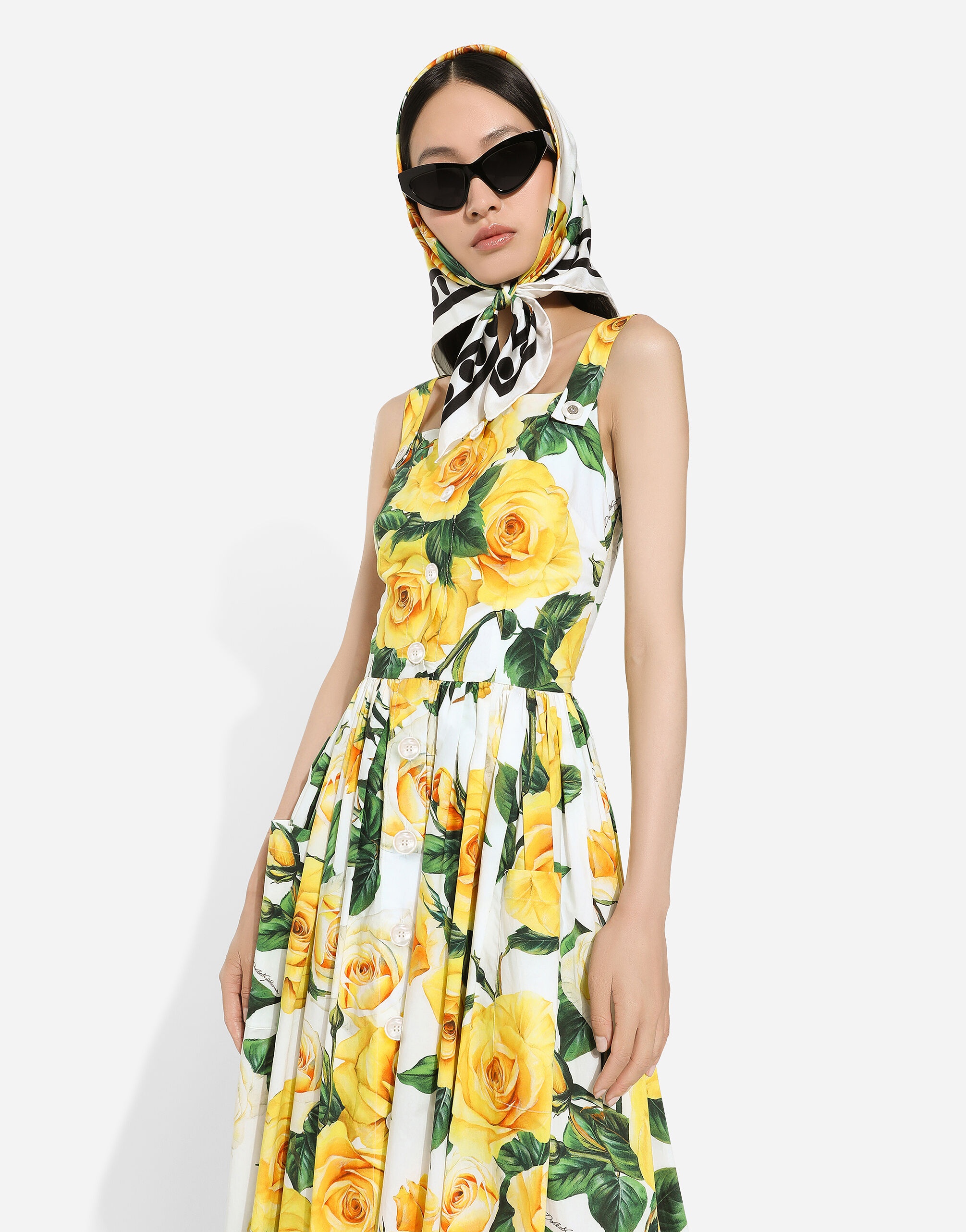 Cotton sundress with yellow rose print - 4