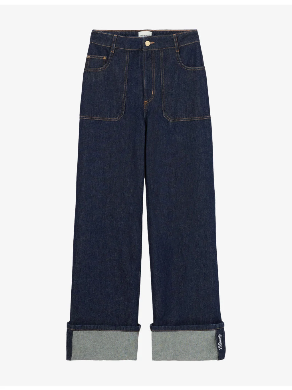 Folded-Hem Wide-Leg Mid-Rise Jeans - 1