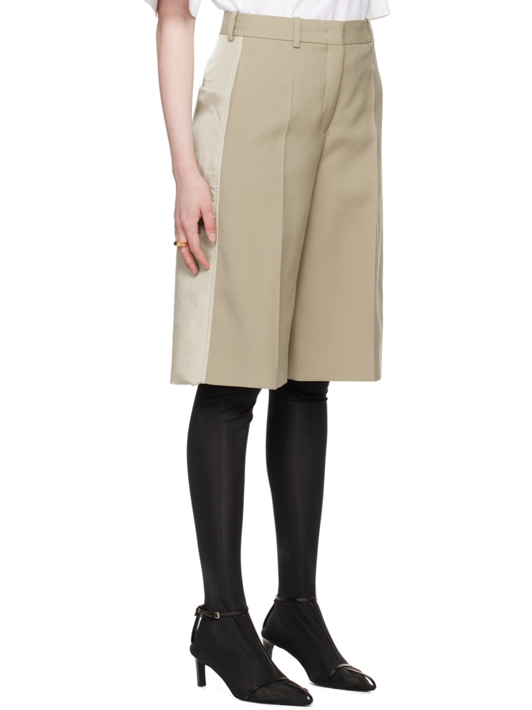 Beige Paneled Shorts - 2