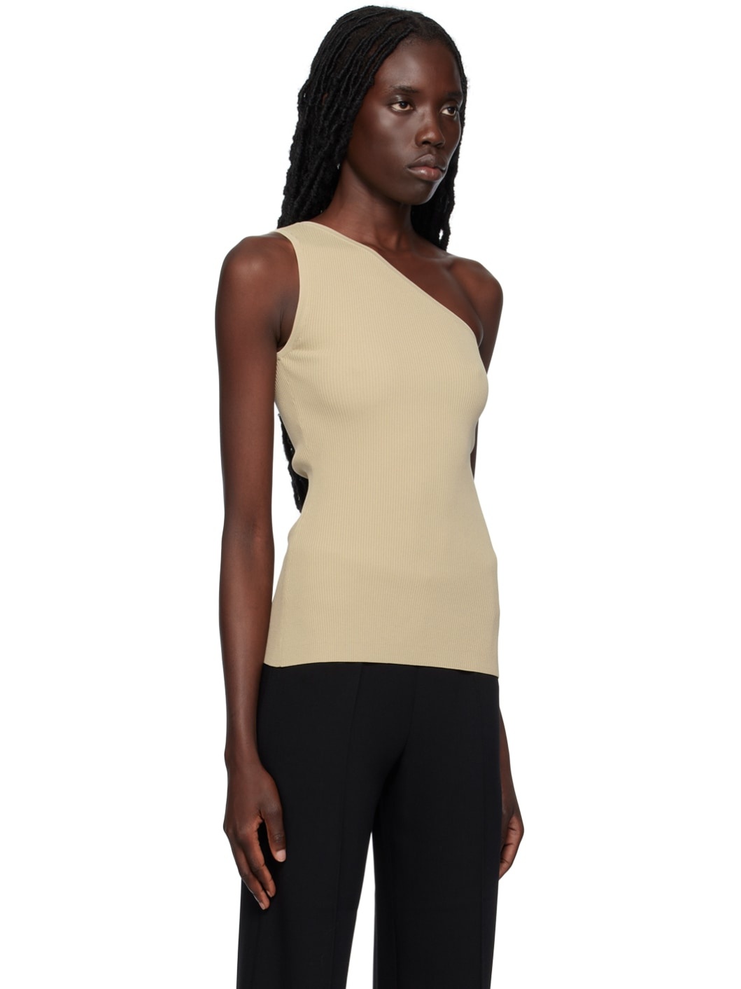 Beige Single-Shoulder Tank Top - 4