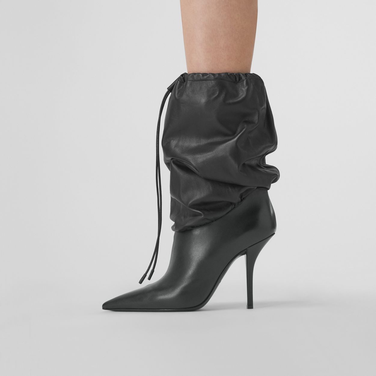 Leather and Plongé Lambskin Drawcord Boots - 4