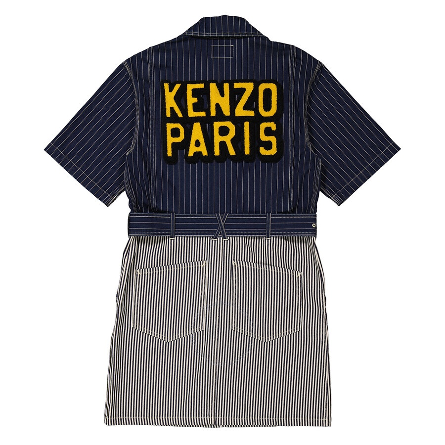 Kenzo Ladies Rinse Blue Denim Paris Striped Shirt Dress - 7