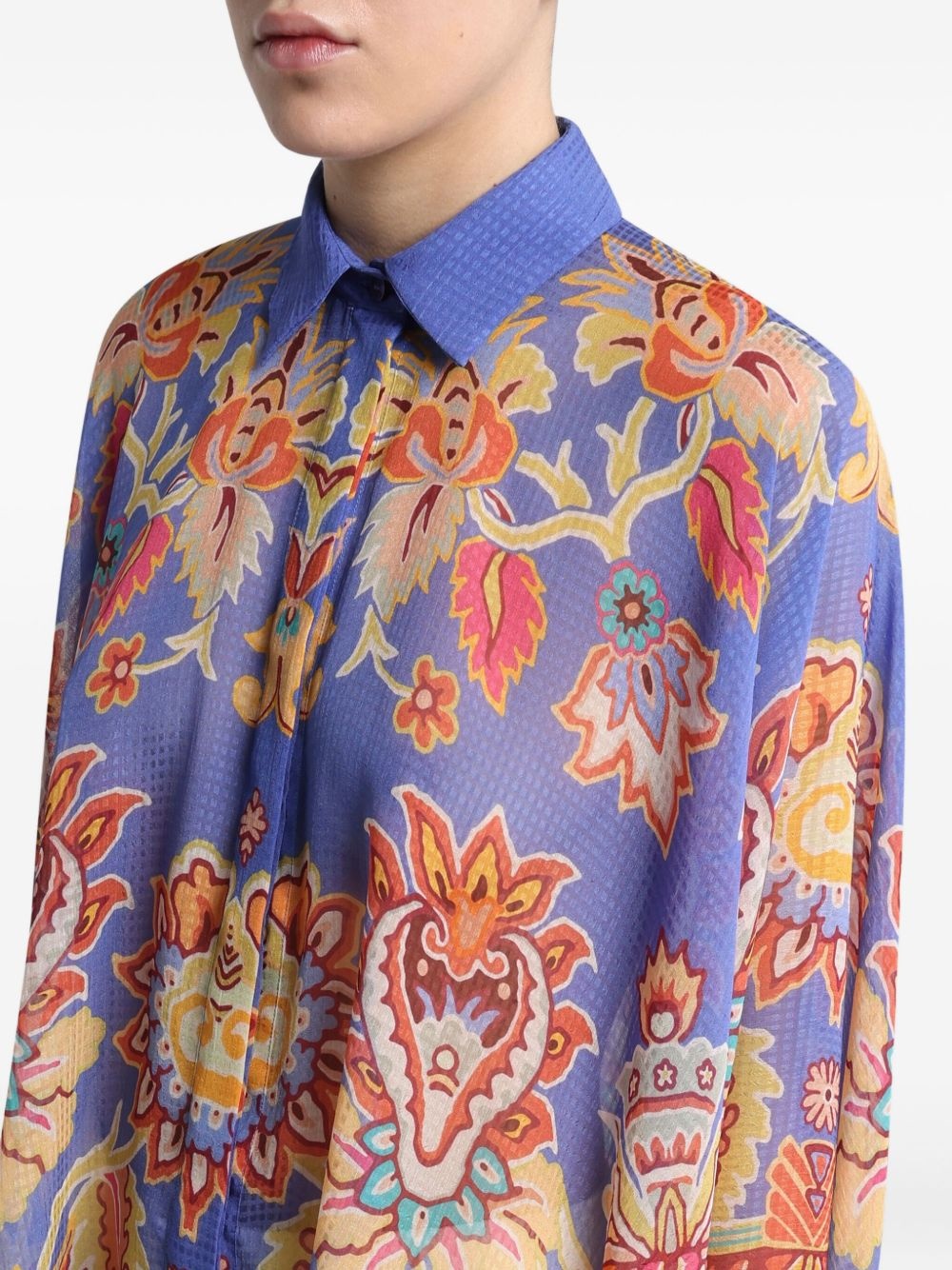 floral-print poncho shirt - 5