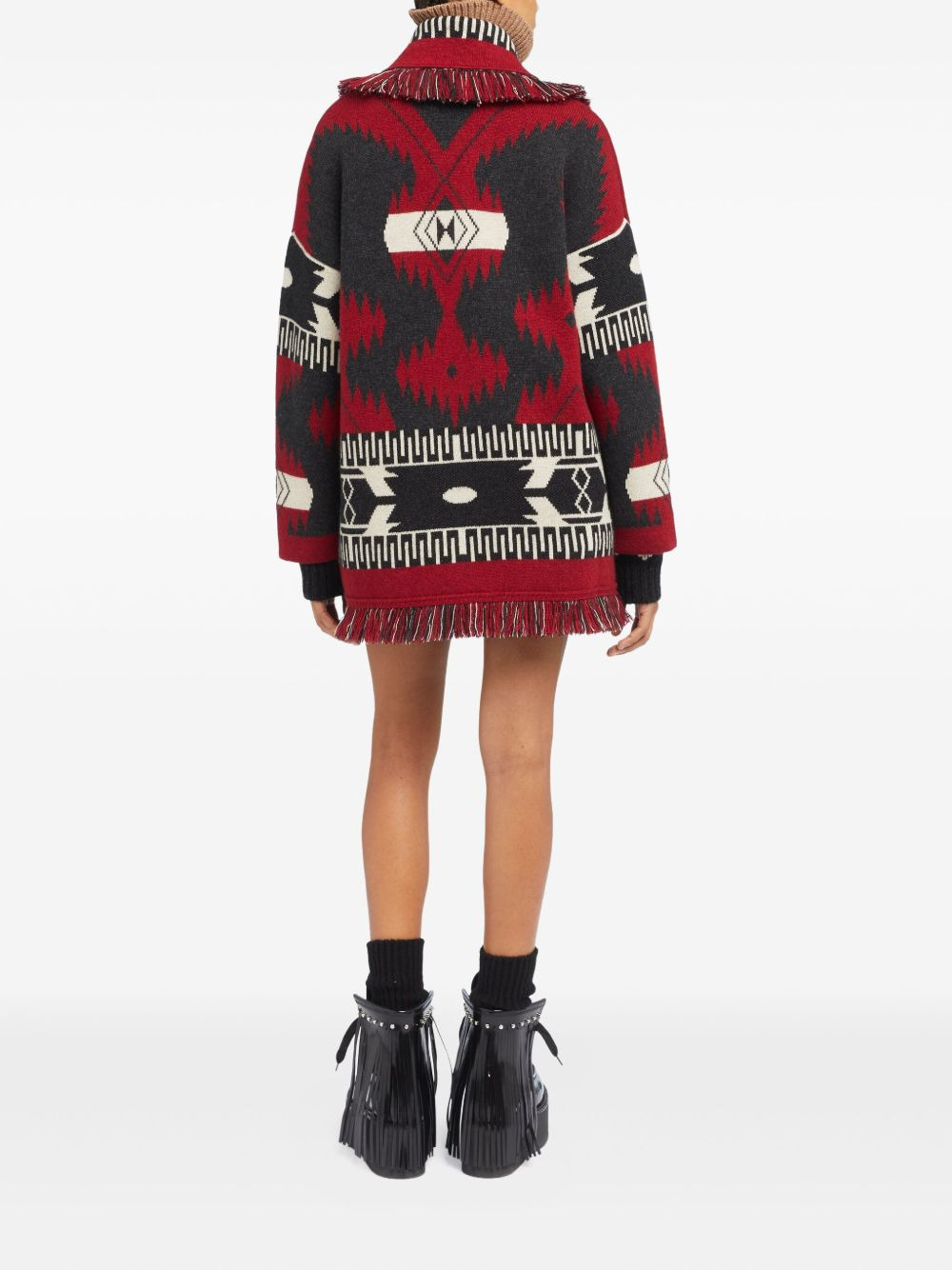 jacquard fringed cardigan - 4