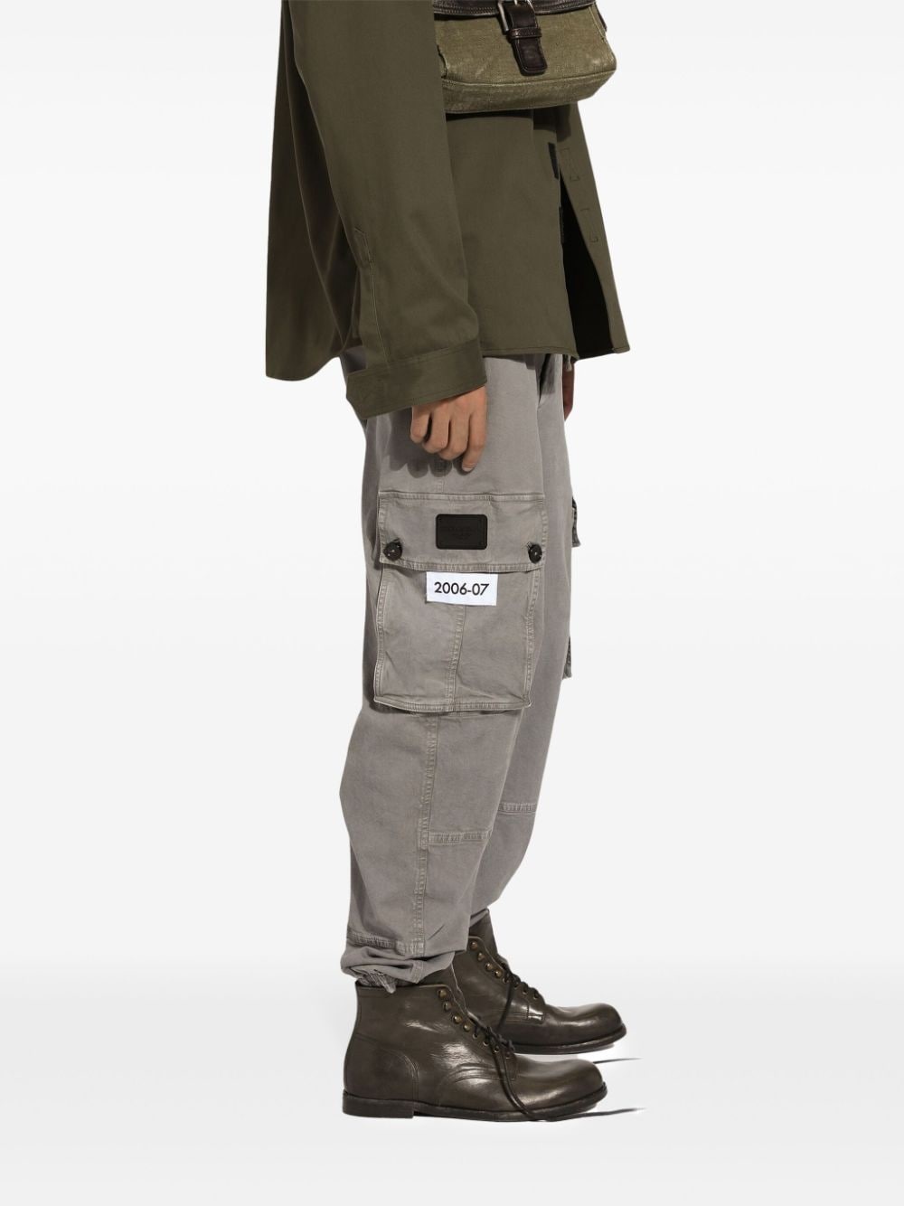 logo-patch cotton cargo trousers - 4