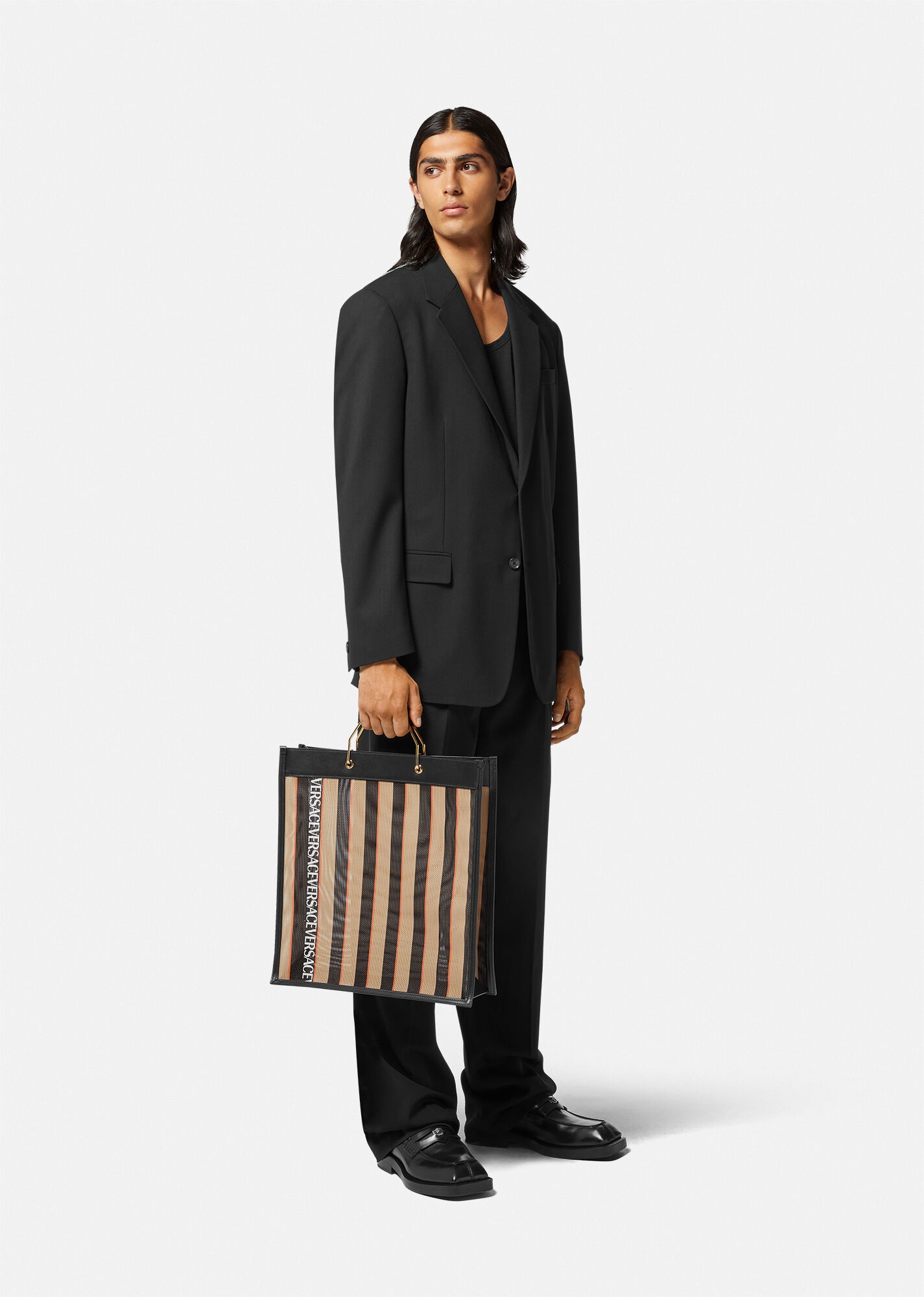 Striped Versace Shopper Tote Bag - 6