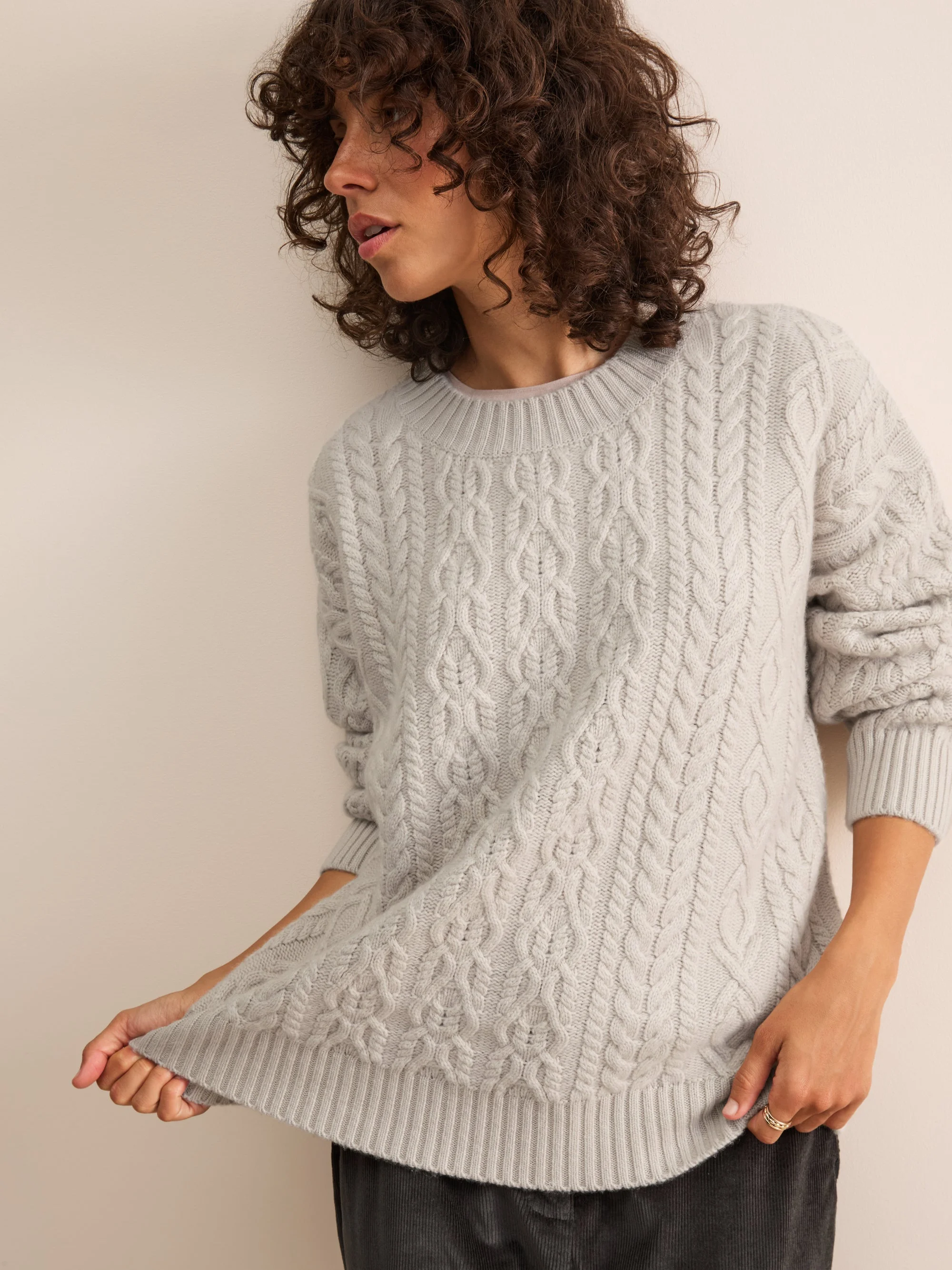 Astrid Cashmere Cable Knit Sweater Mist Gray - 1