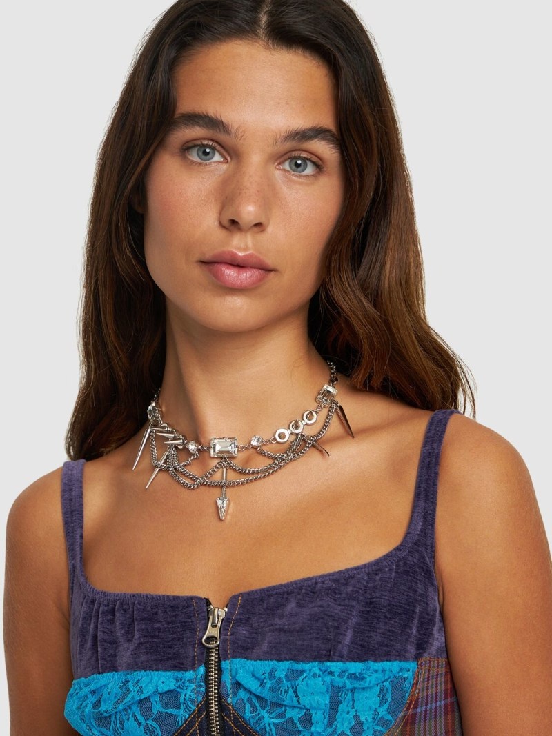 Chain necklace w/ spikes & crystals - 2