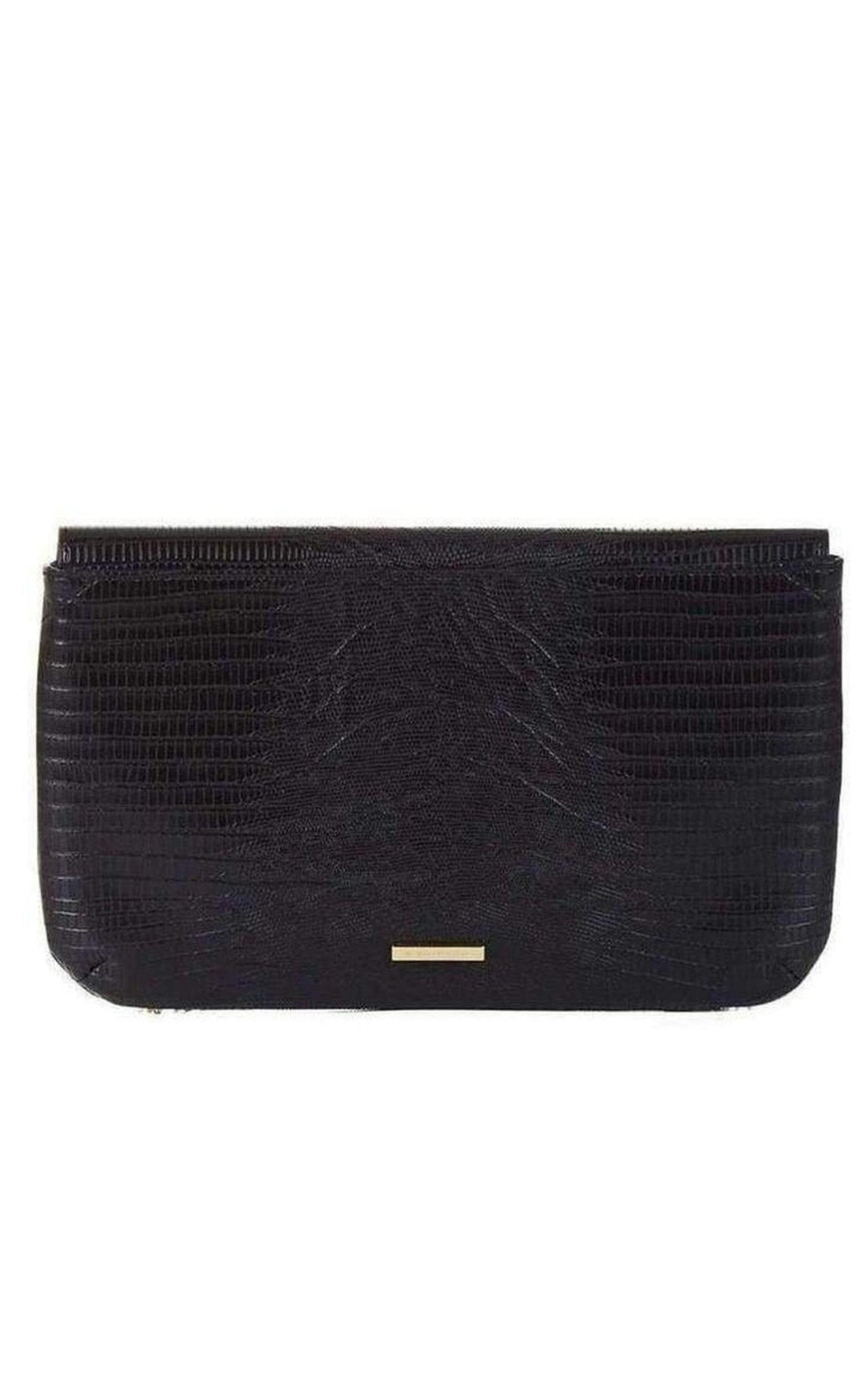 BCBGMAXAZRIA - Black Snake Embossed Chain Fringe Clutch - 3