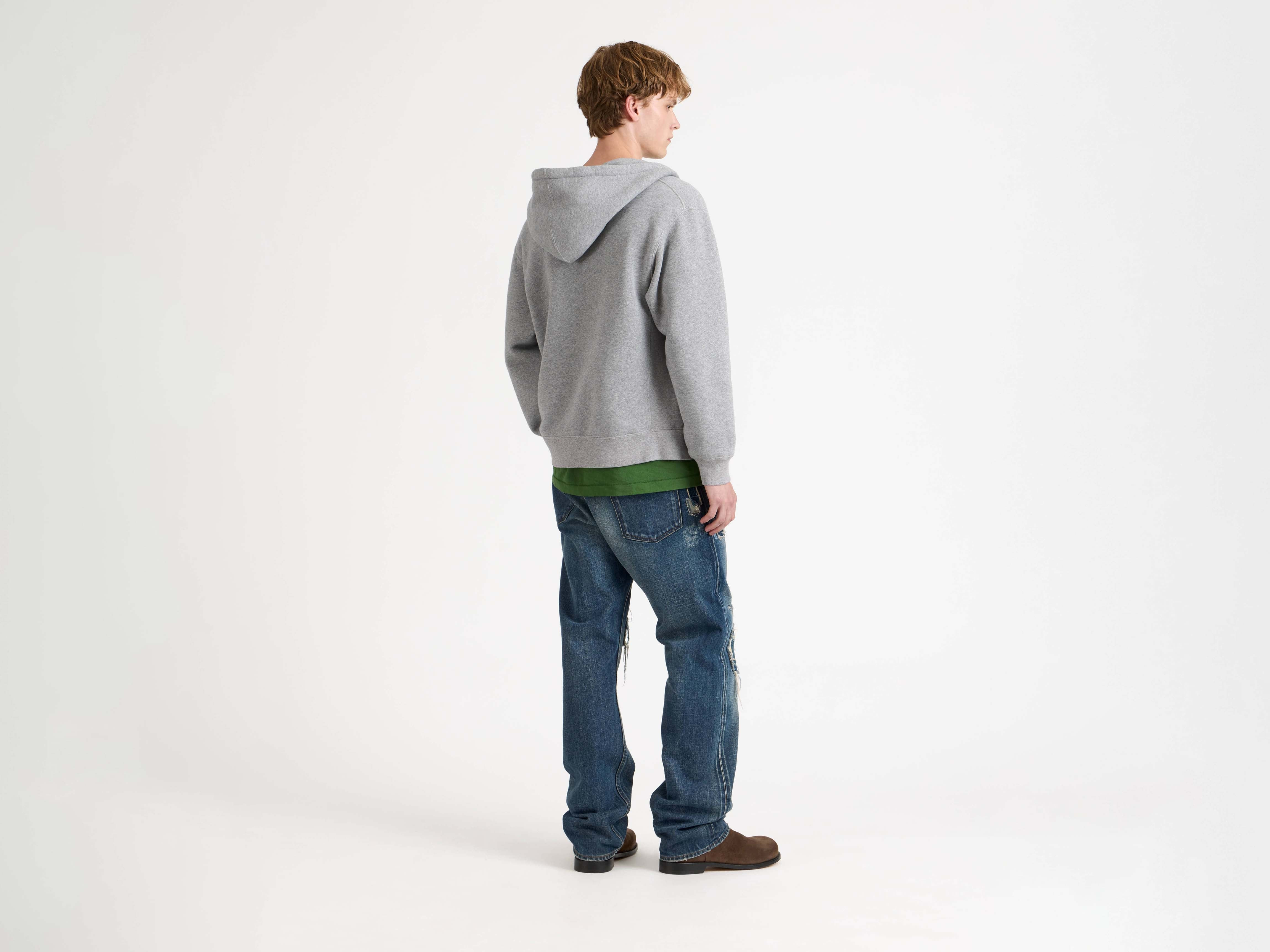 FRONT ZIP HOODIE IN MID GREY MELANGE - 3