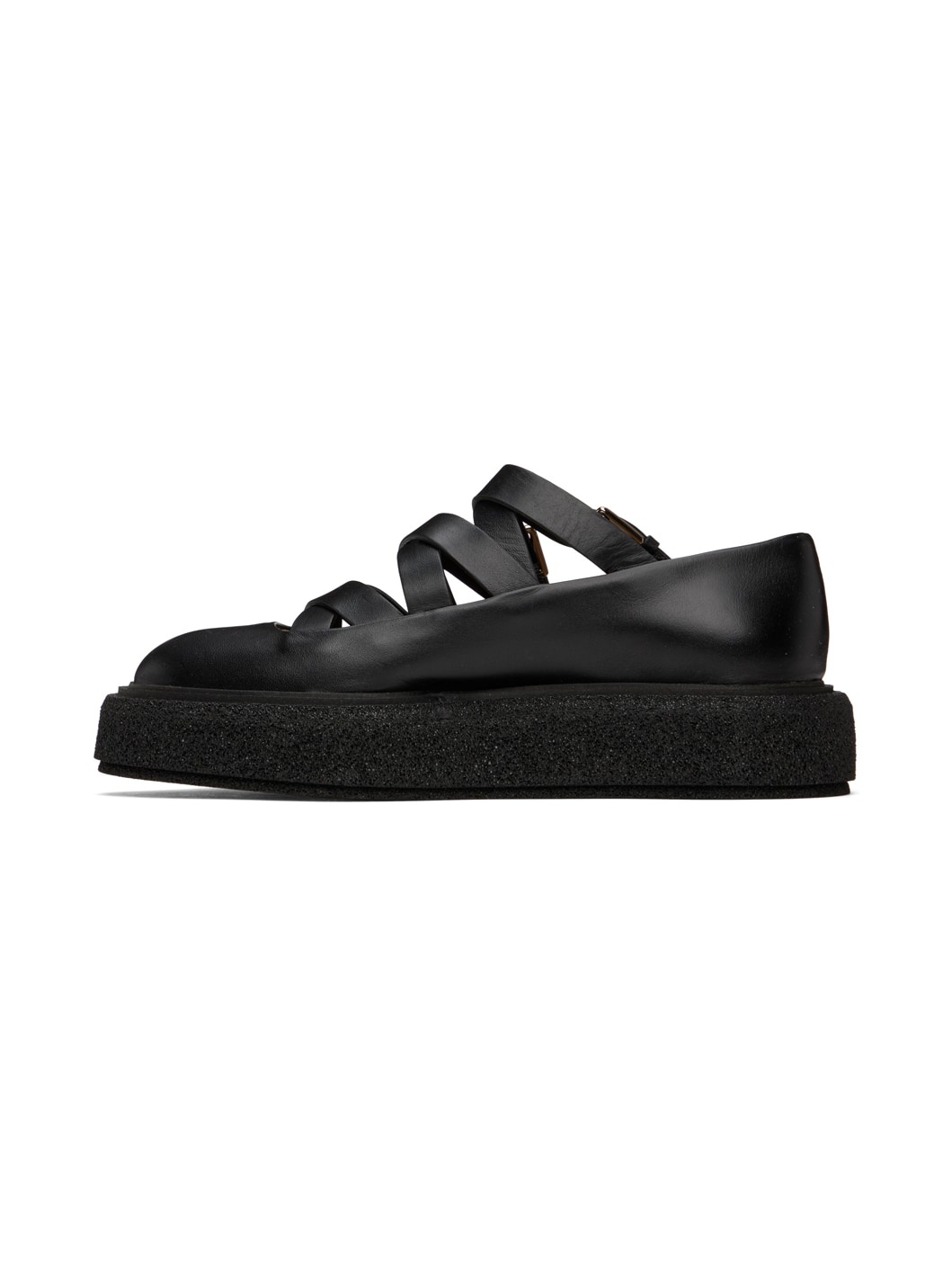 Black Leather Strap Ballerina Flats - 3
