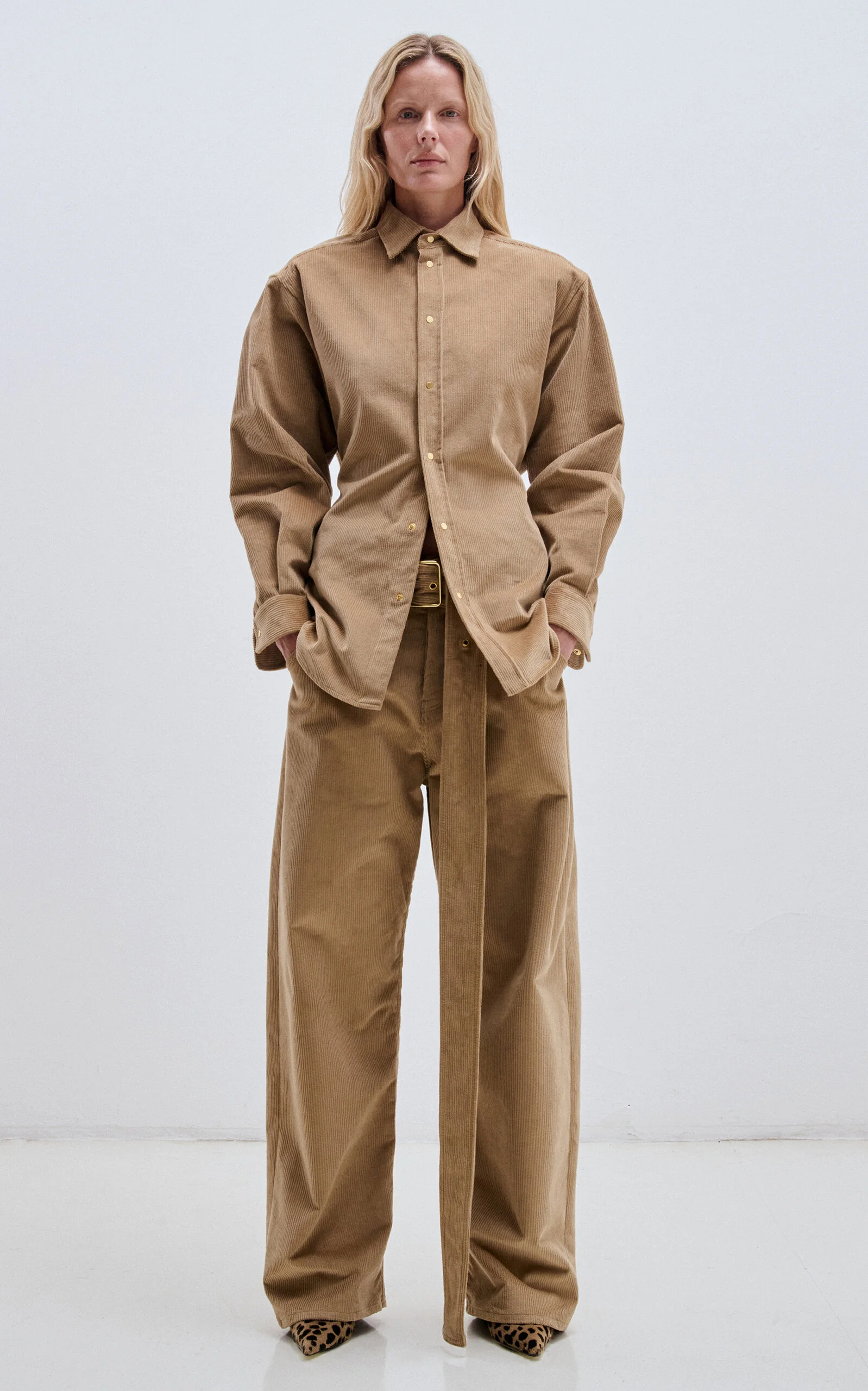 Dalila Belt Cotton-Blend Corduroy Pants tan - 1