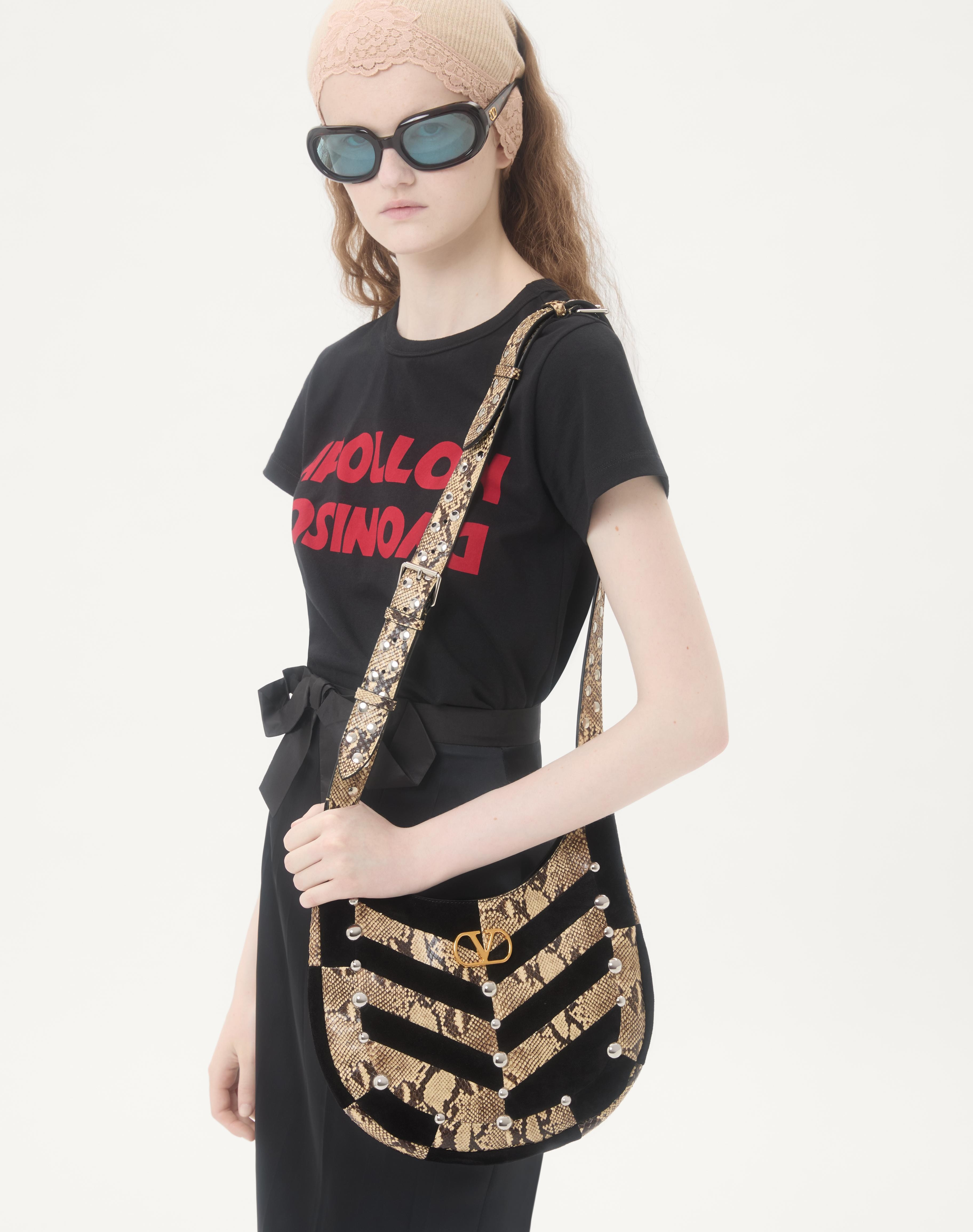 VALENTINO GARAVANI HOBOHO SMALL HOBO BAG IN PYTHON AND CHEVRON-PATTERNED SUEDE WITH STUDS - 6