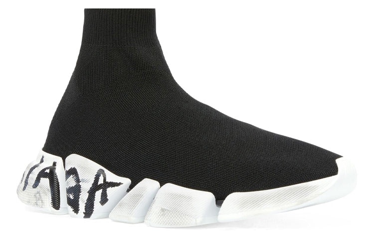 (WMNS) Balenciaga Speed 2.0 Graffiti Sneakers 'Black Recycled Knit and White Sole Unit' 617196W2DD41 - 2