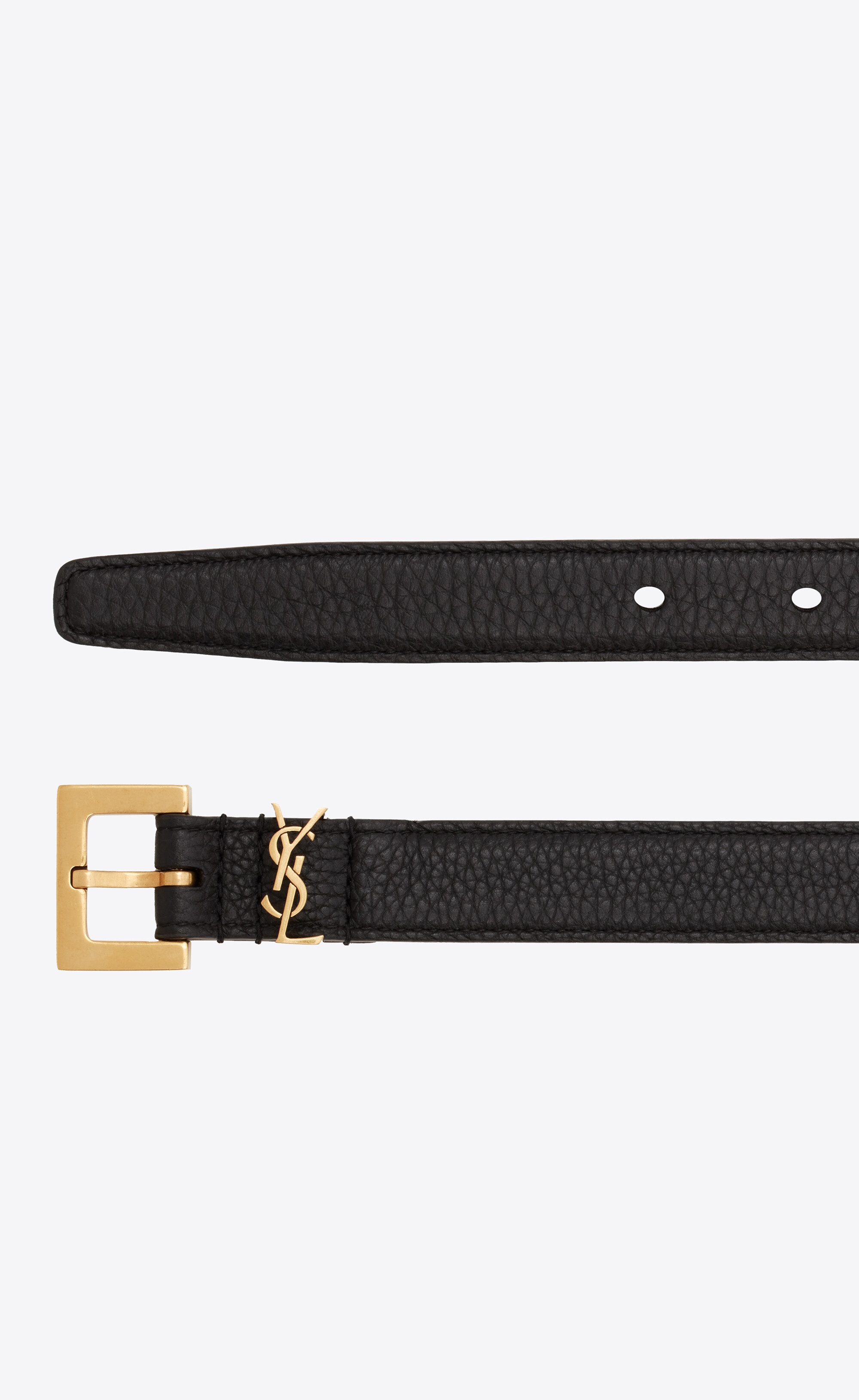 monogram thin belt with square buckle in grained leather - 2