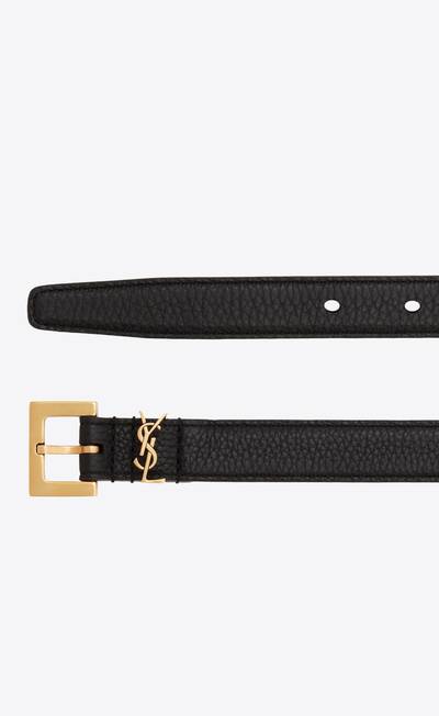 SAINT LAURENT monogram thin belt with square buckle in grained leather outlook