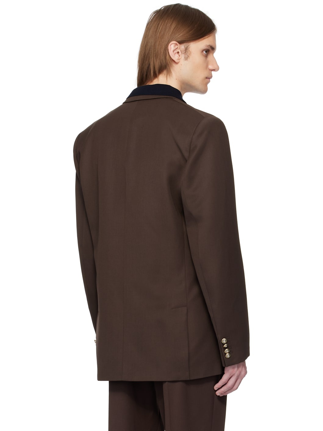 Brown Wool Double Breasted Blazer - 3