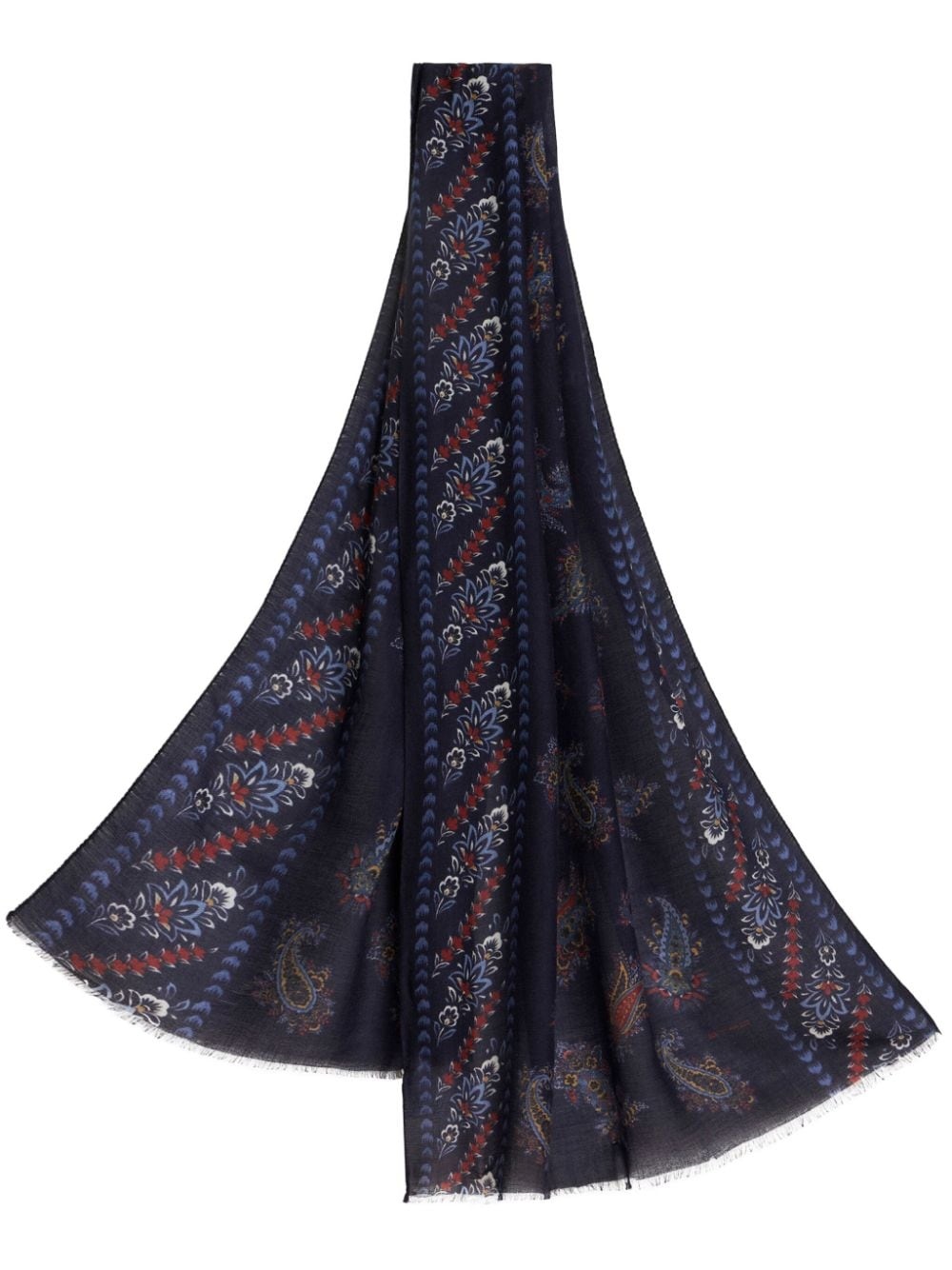 ETRO floral-print frayed scarf - Blue