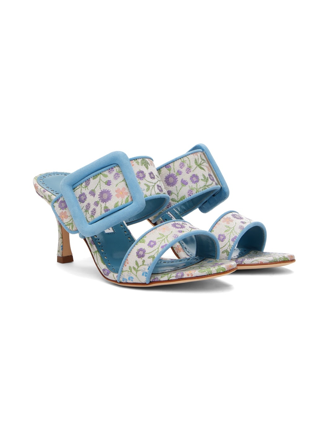 Blue & White Gable Heeled Sandals - 4