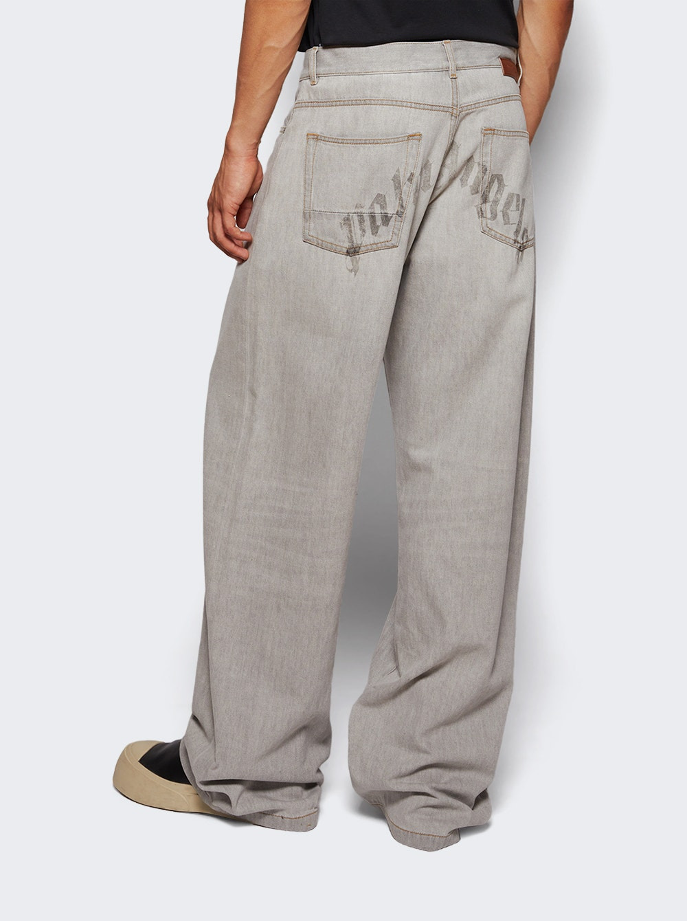 Curved Logo Loose Denim Pants Light Grey - 4