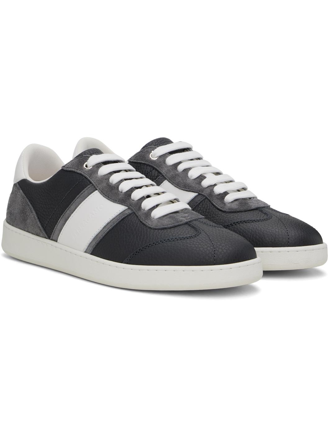 Gray & White Low Top Signature Sneakers - 4