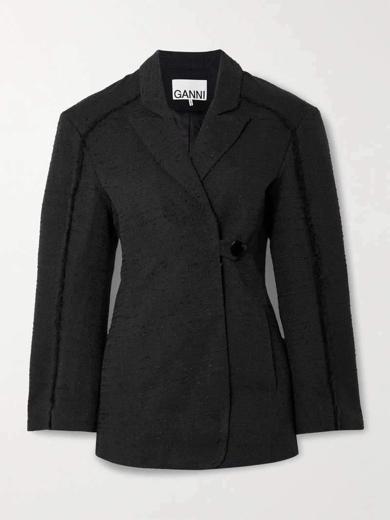 Frayed cotton-blend bouclé blazer - 1