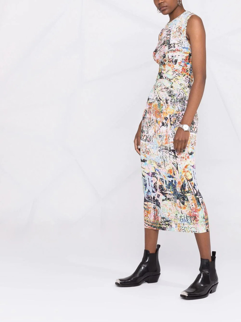 abstract-print gathered-detail midi dress 4