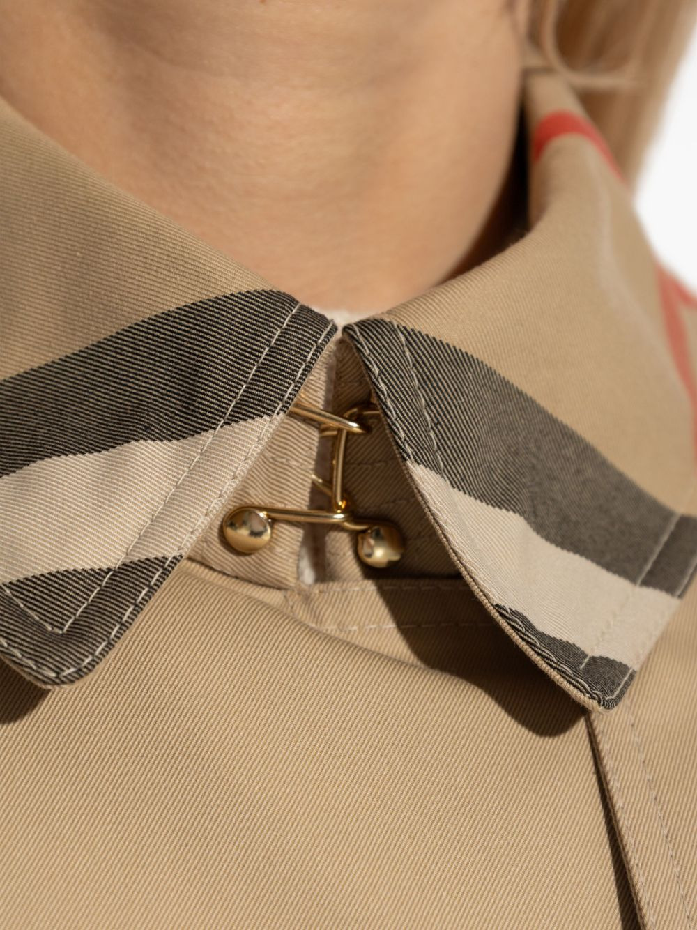 belted check-collar coat - 5