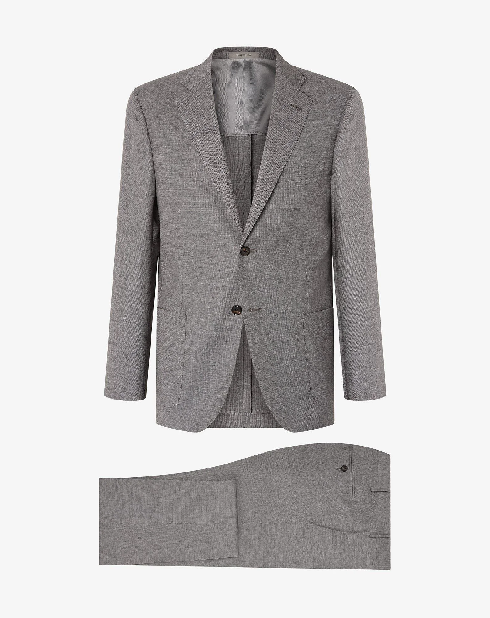 Grey micropatterned stretch wool suit - 1