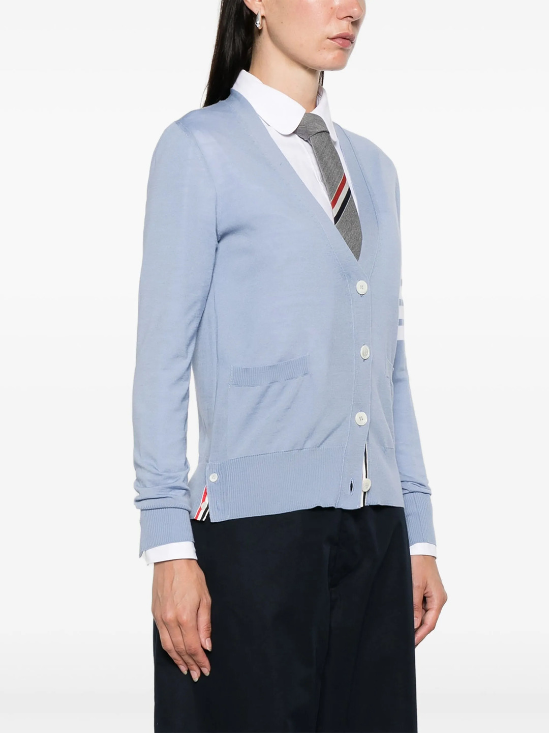 Merino Wool 4-Bar Relaxed Fit V-Neck Cardigan Women - 3