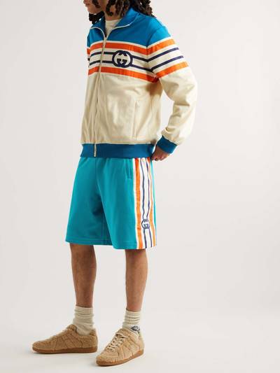 GUCCI Wide-Leg Striped Canvas-Trimmed Tech-Jersey Drawstring Shorts outlook
