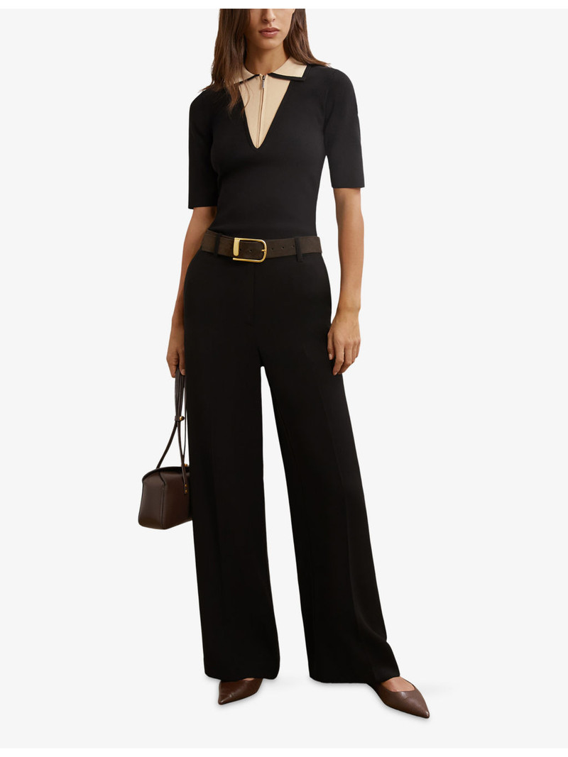 REISS Stella Contrast-Collar Stretch-Knit Top outlook