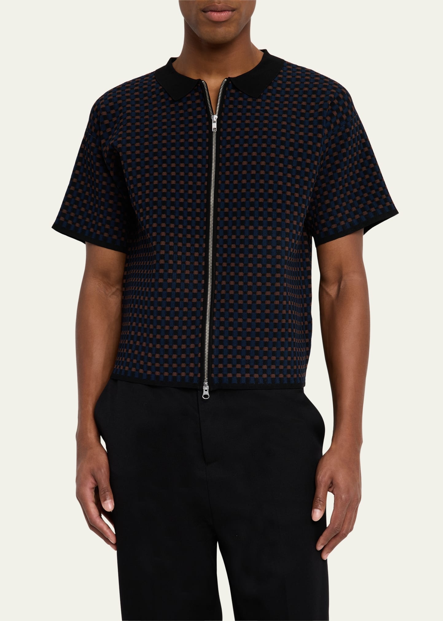 Men's Geometric Jacquard Zip Sweater - 4