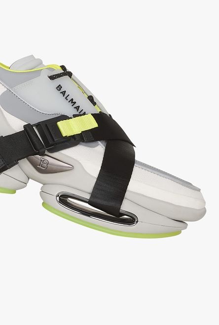 White and neon yellow leather and knit B-Bold low-top sneakers with straps - 6