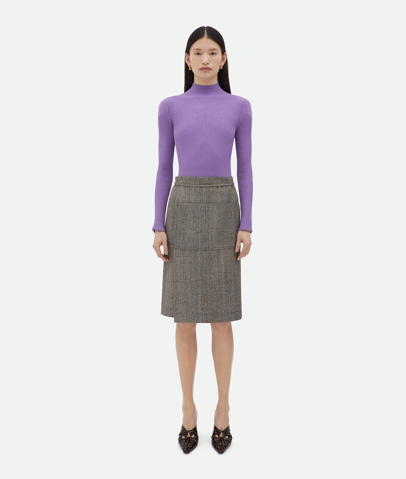 Wrapped Viscose And Silk Midi Skirt - 1