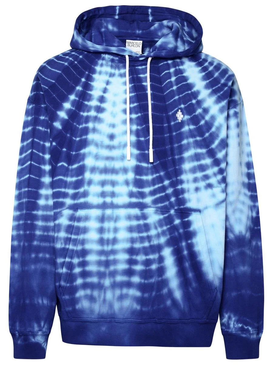 MARCELO BURLON COUNTY OF MILAN 'AOP SOUNDWAVES' BLUE COTTON SWEATSHIRT - 1