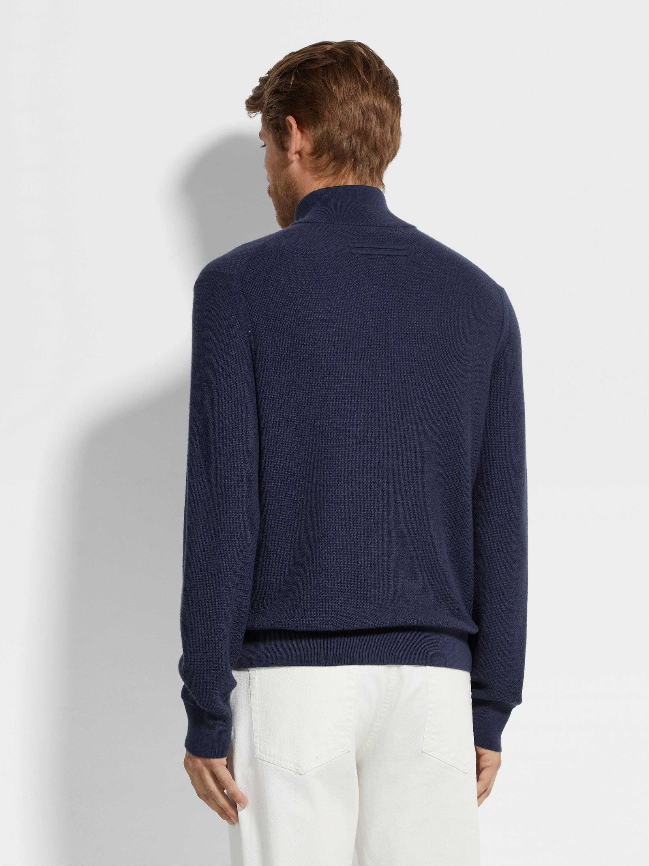 INK BLUE OASI CASHMERE ZIP MOCK NECK - 5