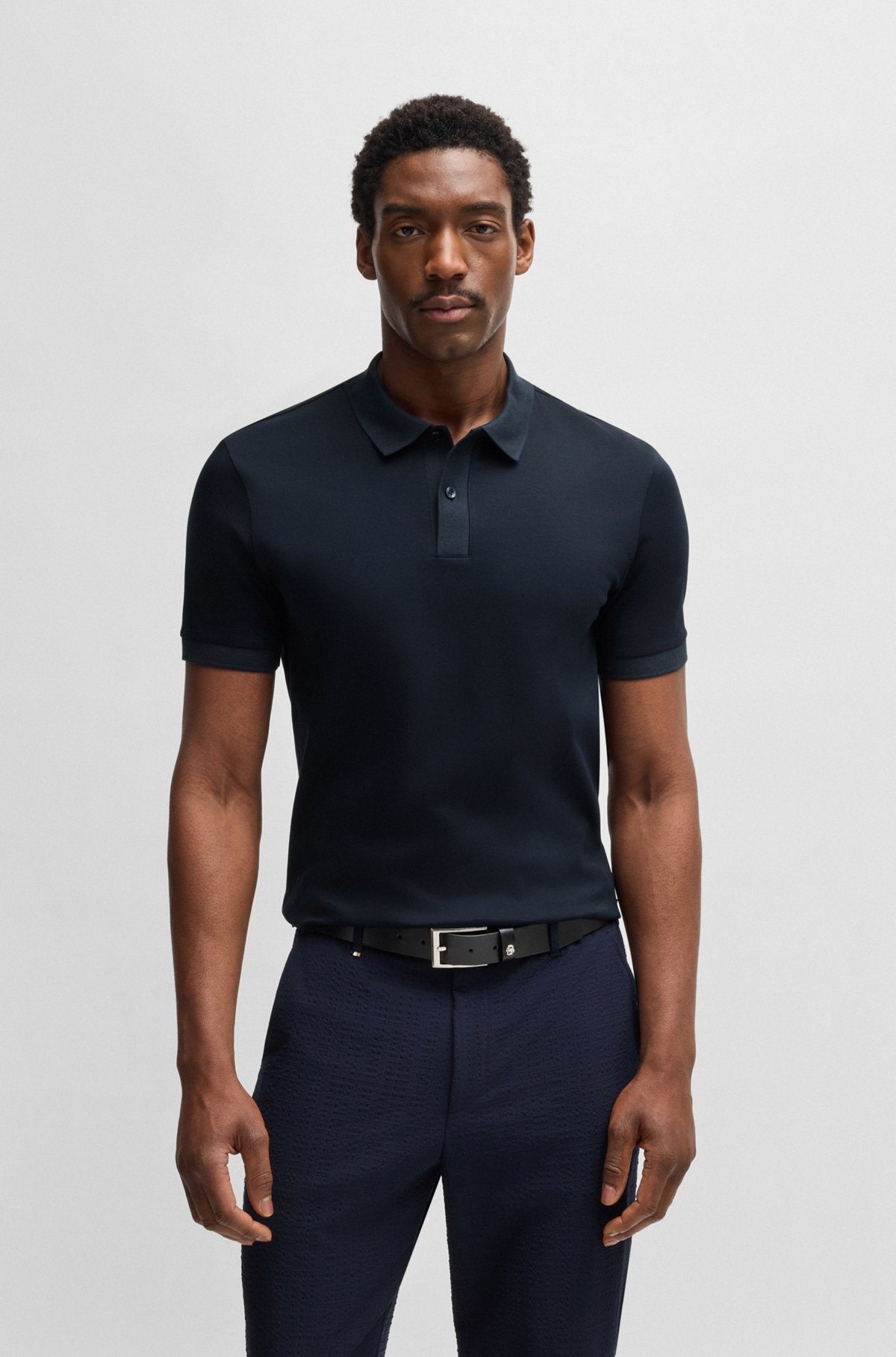 MERCERIZED-COTTON SLIM-FIT POLO SHIRT WITH COLLAR STRIPE - 2