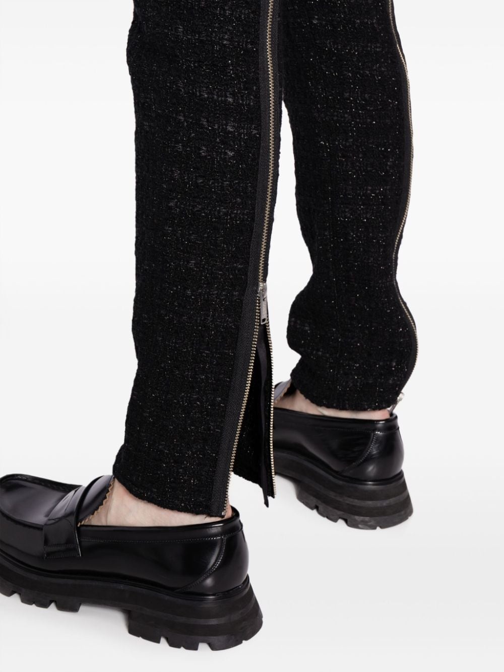 zip-up slim-fit tweed trousers - 5