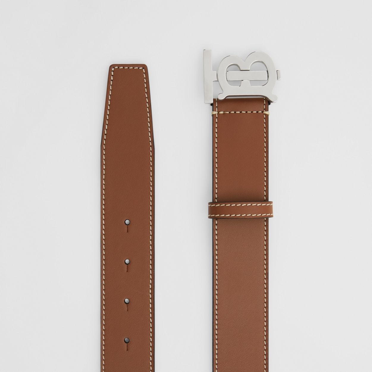 Monogram Motif Topstitched Leather Belt - 5