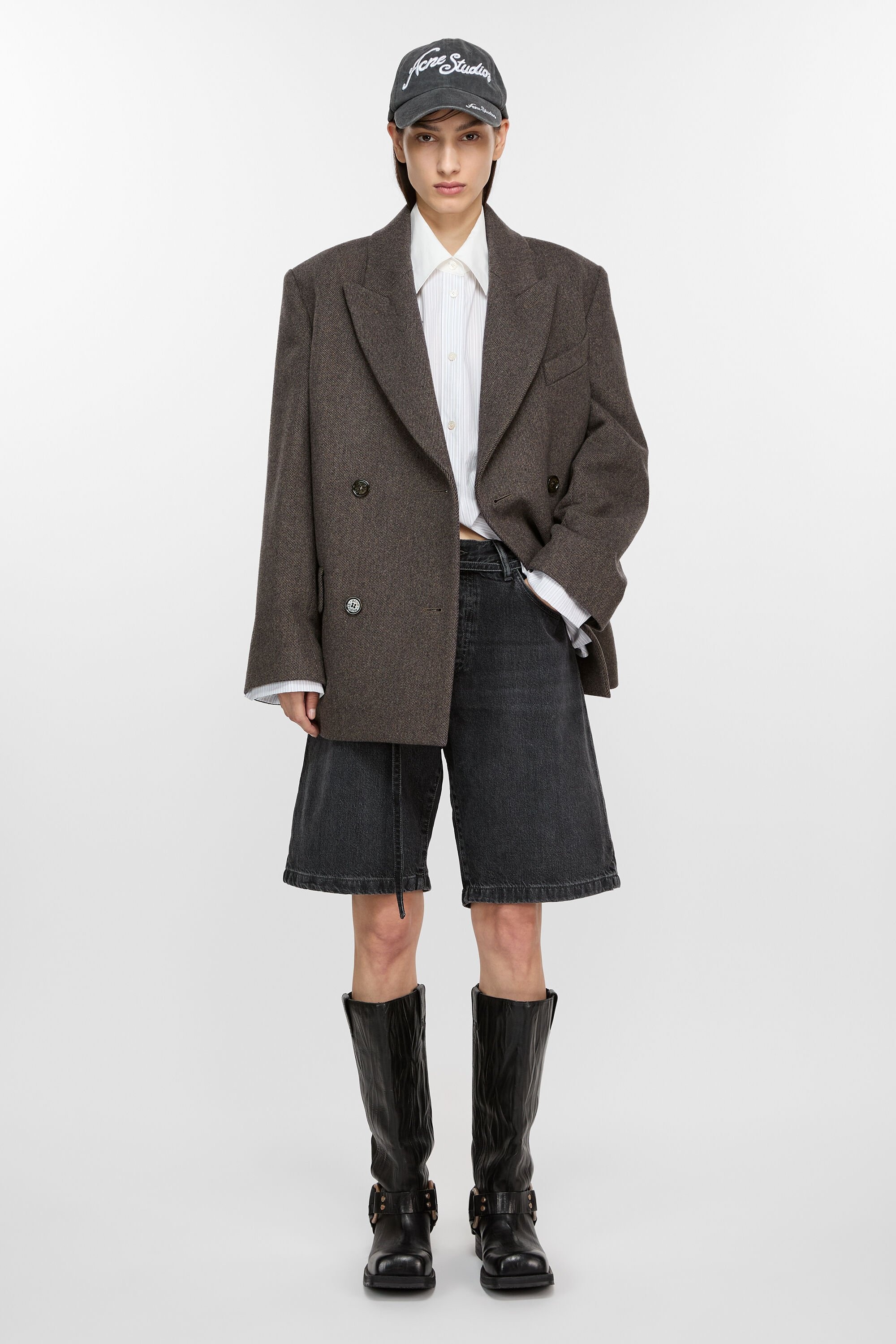 Double-breasted twill jacket - Brown melange - 2