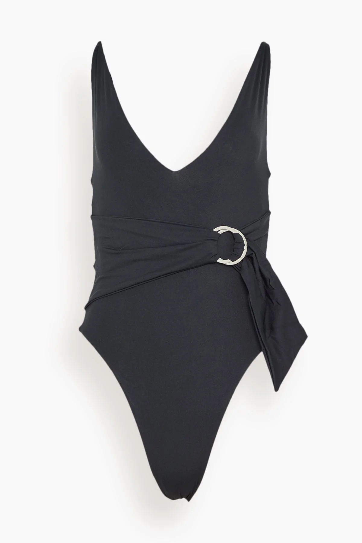 Niya Deep V Tie Waist One Piece Swimsuit in Black - 1