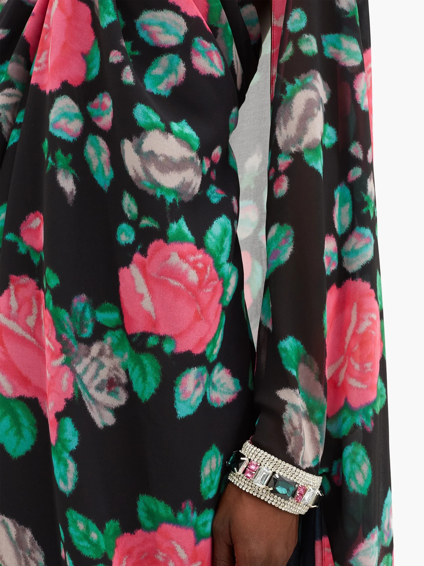 Rose cape-sleeve floral-print chiffon gown - 3