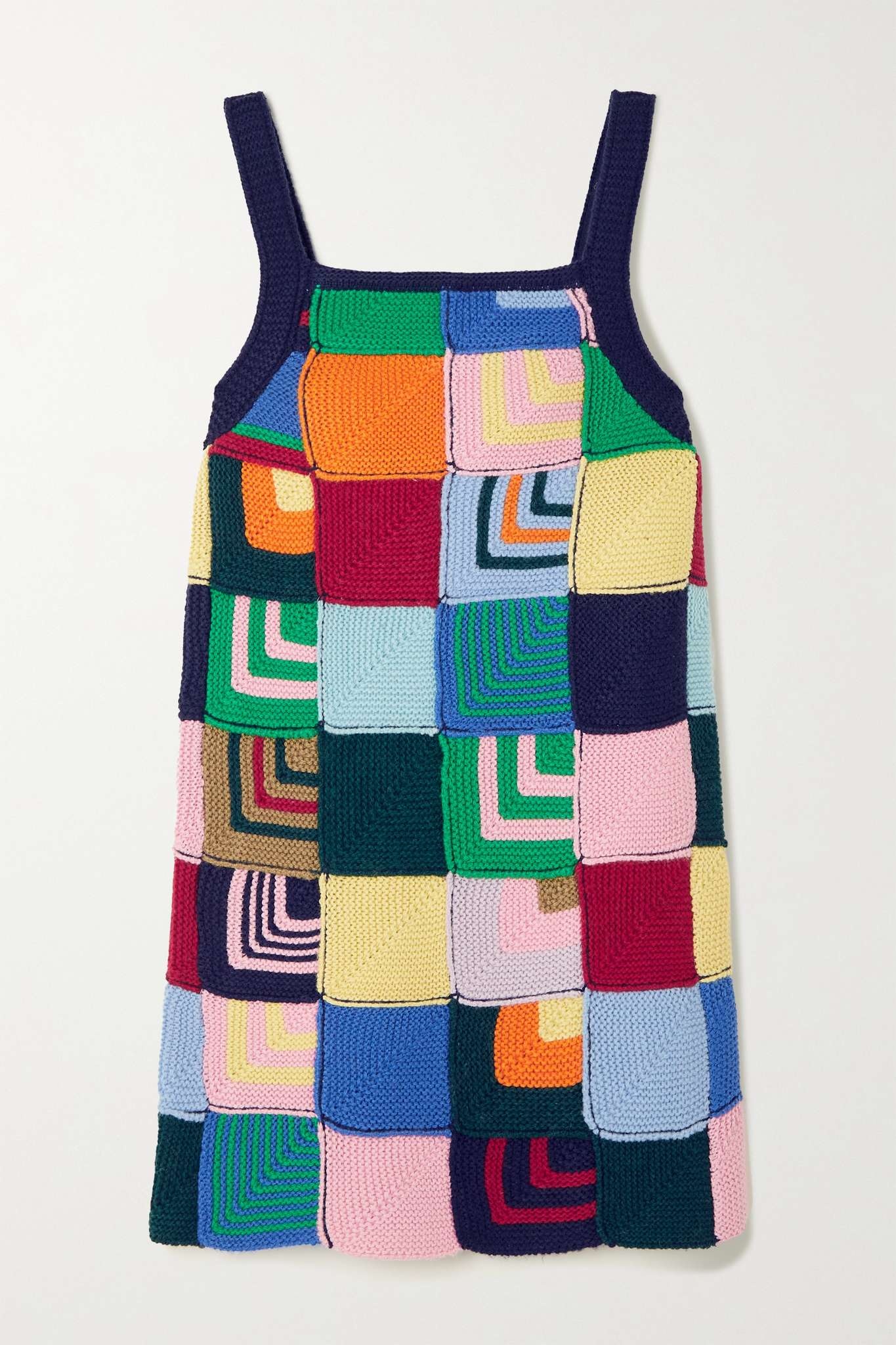 Patchwork crochet-knit mini dress - 1