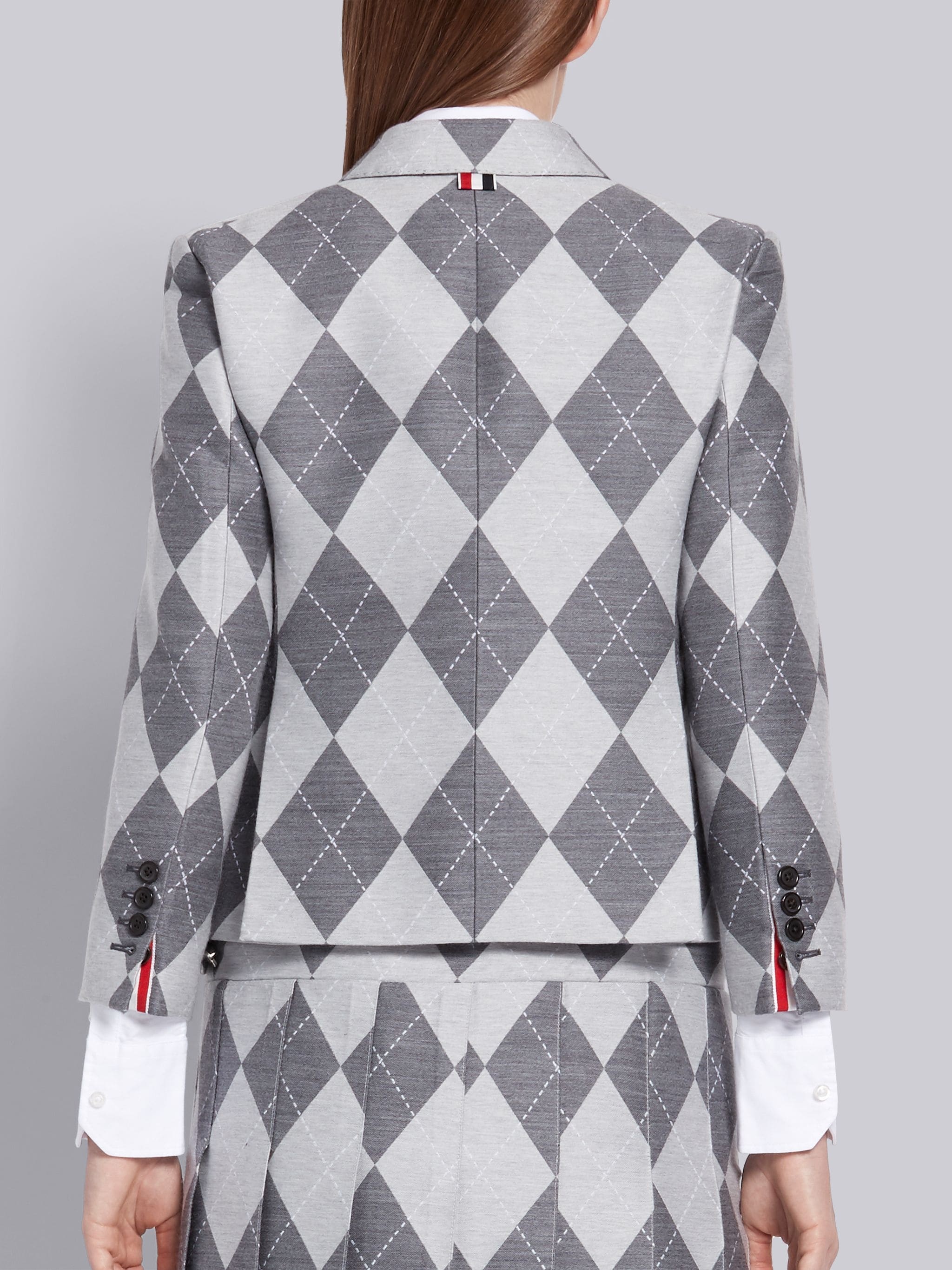 Medium Grey Wool Argyle High Armhole Jacket - 3