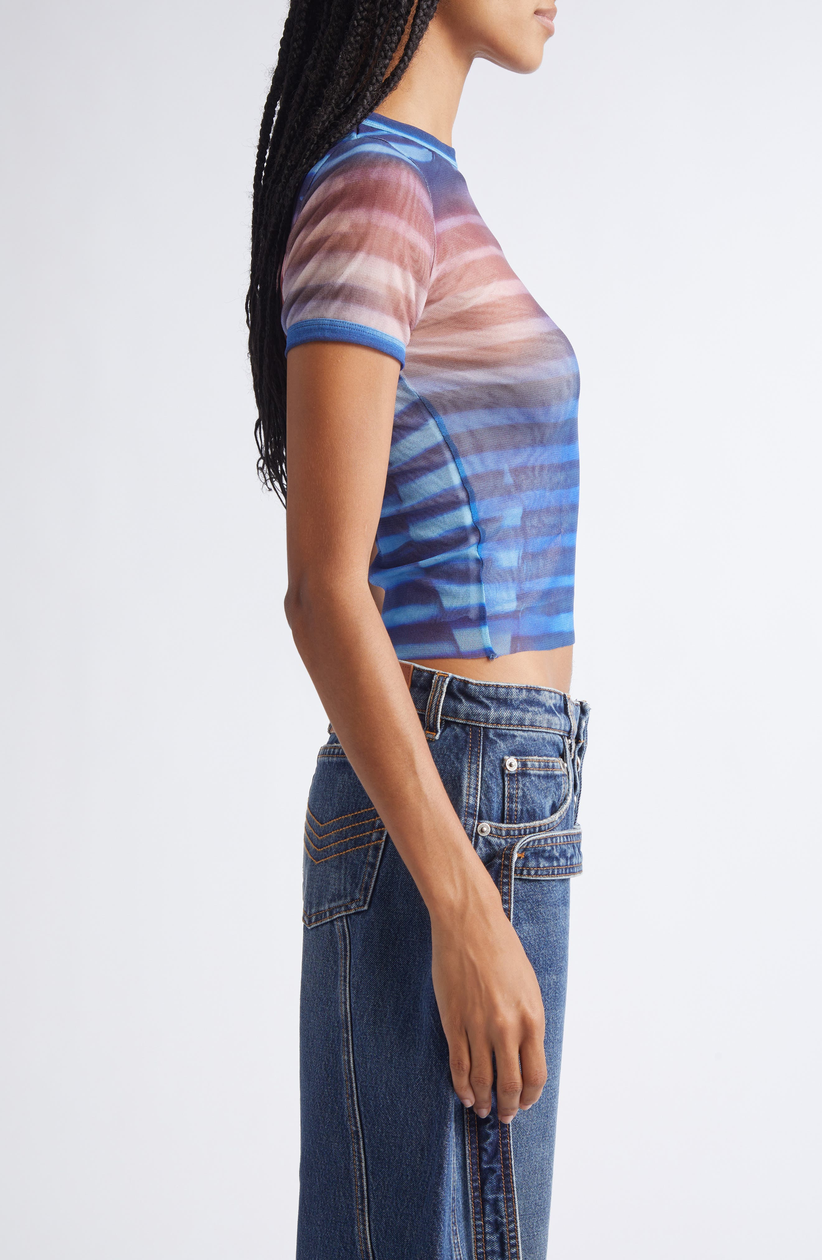 Jean Paul Gaultier Air Print Mesh Baby Tee in Light Blue/Blue/Peach at Nordstrom - 4