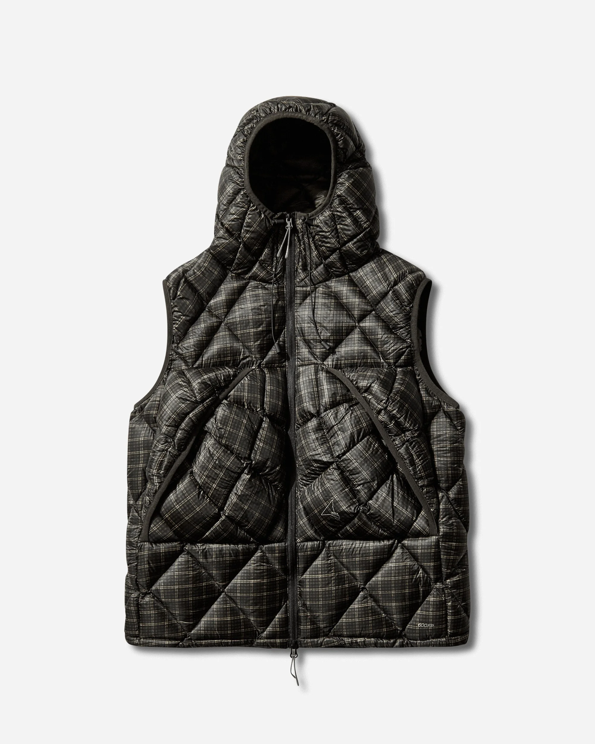 Men's Nuna 600 Fill Power Printed Check Hooded Down Vest Anthracite - 1