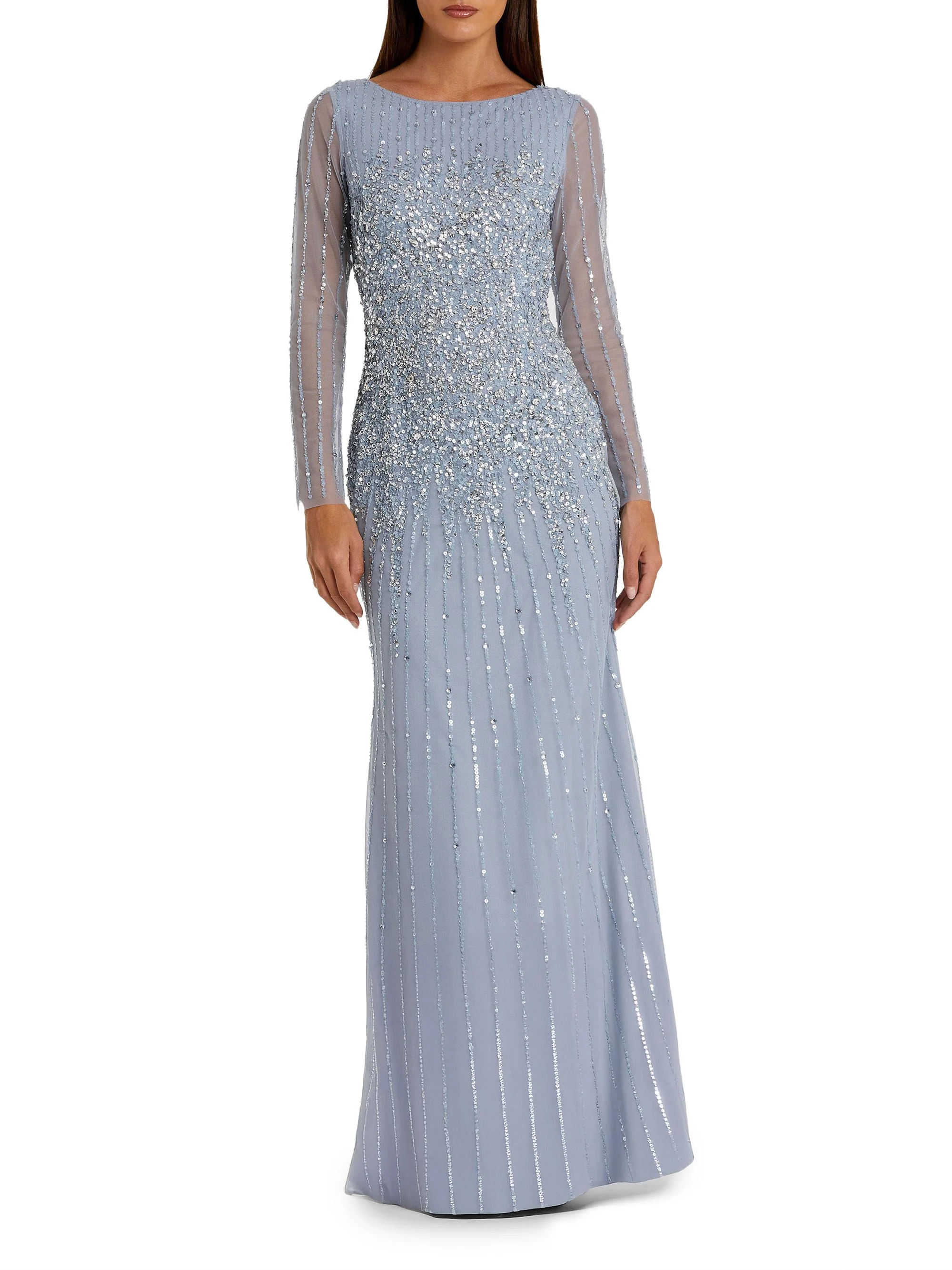 Women's Sequined Fit & Flare Gown - Powder Blue - 1