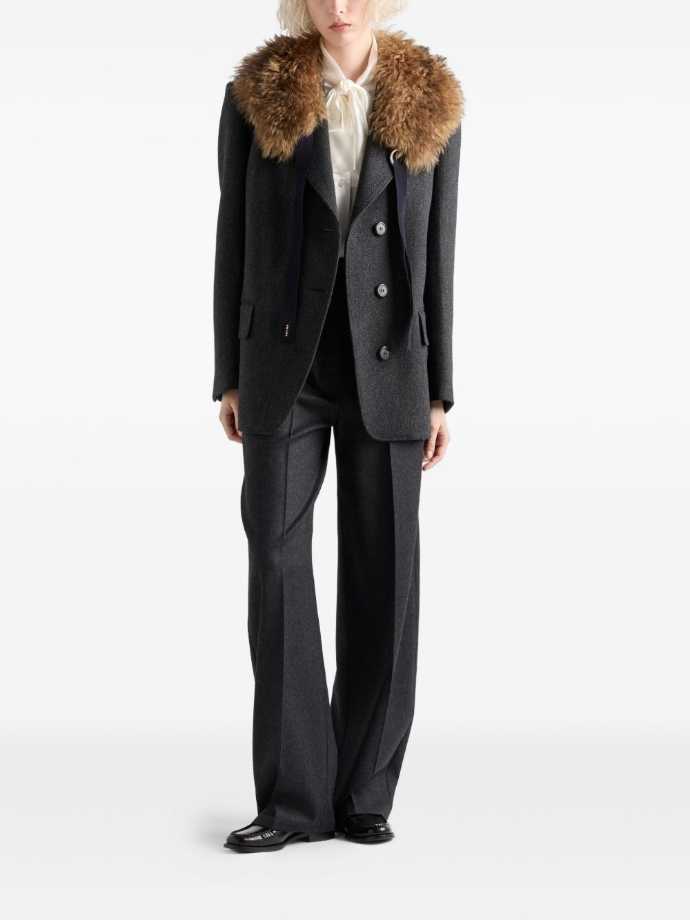 scarf-collar satin shirt - 2
