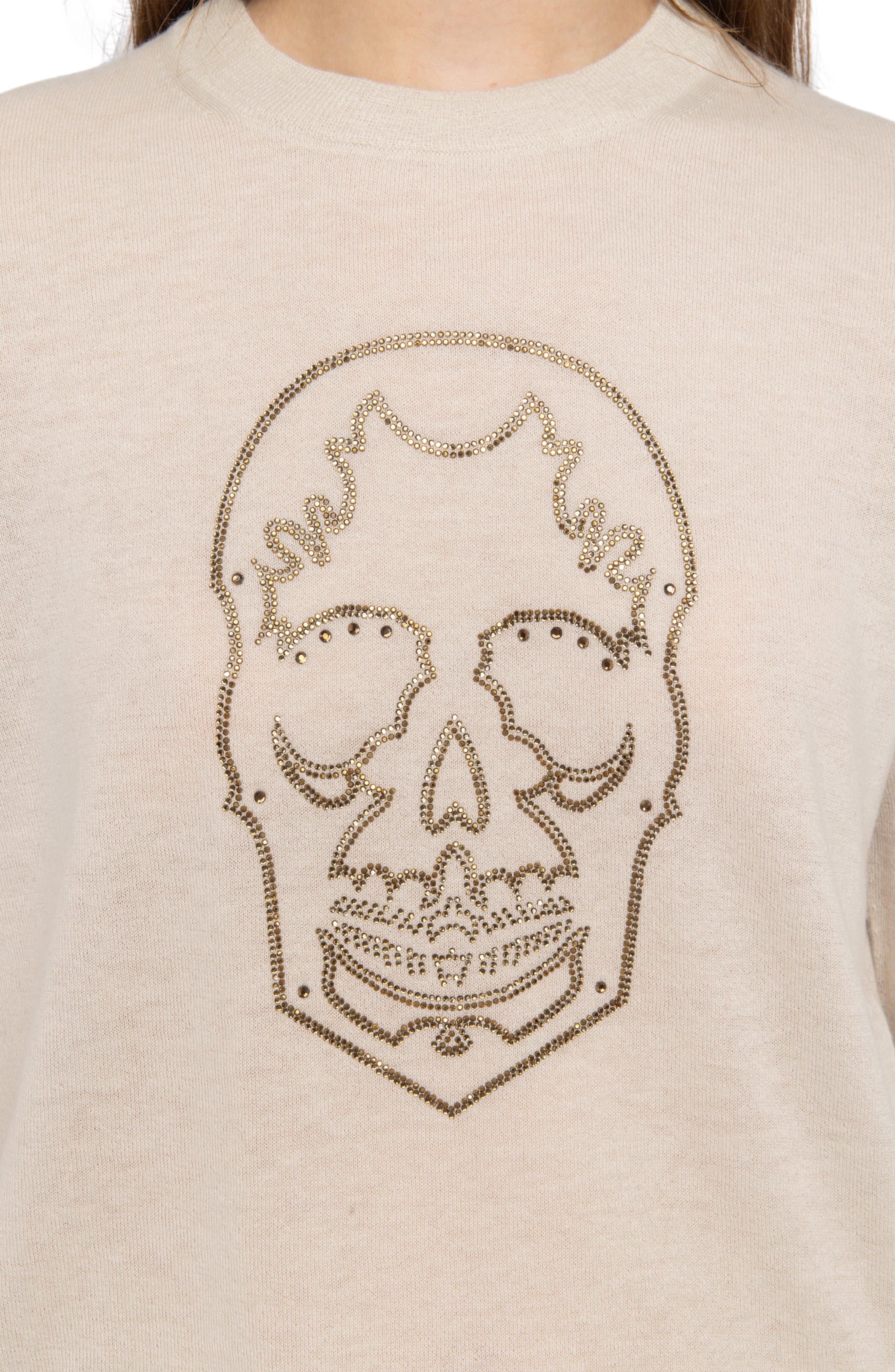 Zadig & Voltaire West Strass Rhinestone Skull Cashmere Sweater in Ecru at Nordstrom - 4